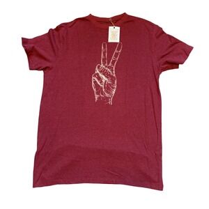 Green Twine Mens Hemp Organic Cotton Peace Hand Graphic T-Shirt Maroon Large NEW